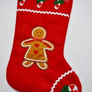 Red Felt Gingerbread Girl Christmas Stocking 19" Hand Crafted